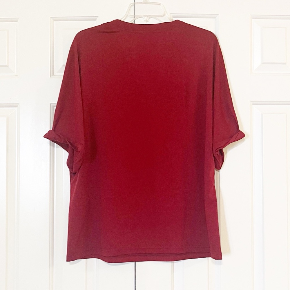 NWOT Burgundy Maroon V-Neck Oversized Blouse | Loose Fit | Size Medium - Picture 8 of 15